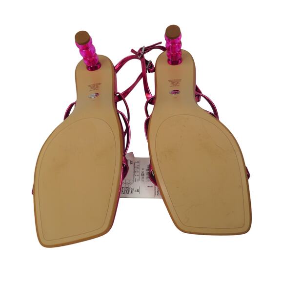 New ZARA Metallic Fuchsia Strappy Lucite Balls Slingback Heel Sandals 8 EU 39 - Picture 8 of 9